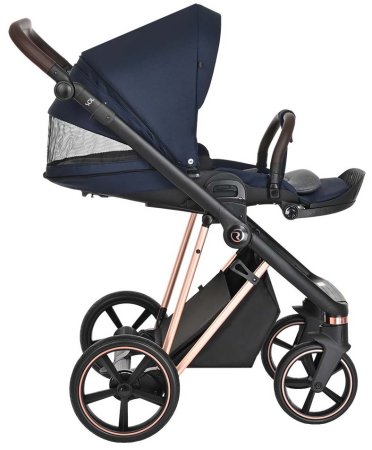 Roan Коляска 2 в 1 Sol Luxury / цвет Mystic Blue (синий, рама розовое золото, ручка темно-коричневая)