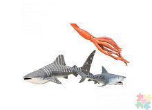 Паремо Фигурки игрушки серии "Мир морских животных": Китовая акула, акула, морж, кальмар, окунь, дайвер					