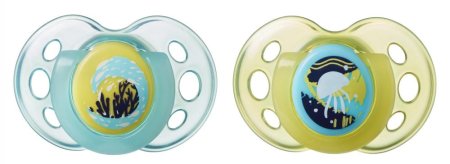 Tommee Tippee Пустышка силиконовая Night Time Meduza, 18-36 месяцев, 2 штуки