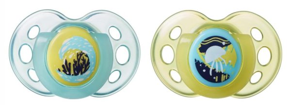 Tommee Tippee Пустышка силиконовая Night Time Meduza, 18-36 месяцев, 2 штуки