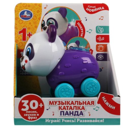  Музыкальная каталка панда КОТЕ ТВ 30 песен,звуков,фраз.свет.кор.бат. Умка в кор.60шт