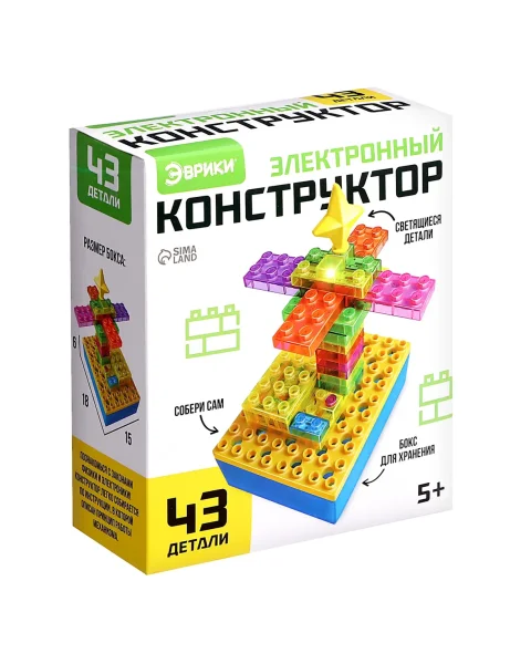 ЭВРИКИ Электронный конструктор, 43 детали, с боксом для хранения 
