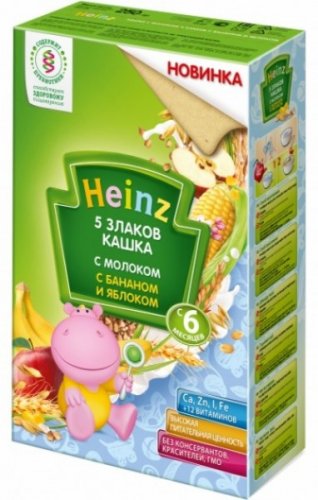 Хайнц Каша молочная 5 злаков с яблоком и бананом с 6 мес. / 250 г
