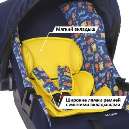 Детское автомобильное кресло SIGER ART "Эгида ЛЮКС" котики, 0-1,5 лет, 0-13 кг, группа 0+