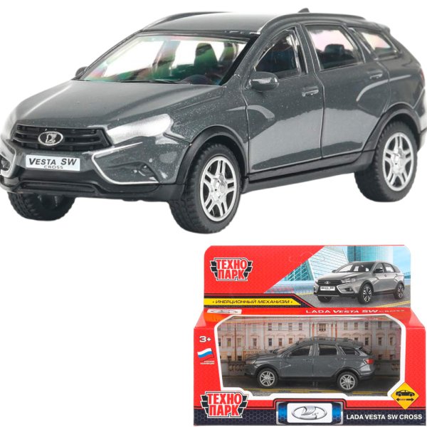Машина металл LADA VESTA SW CROSS 10,5 см, инерц, темно-серый, кор. Технопарк 415030