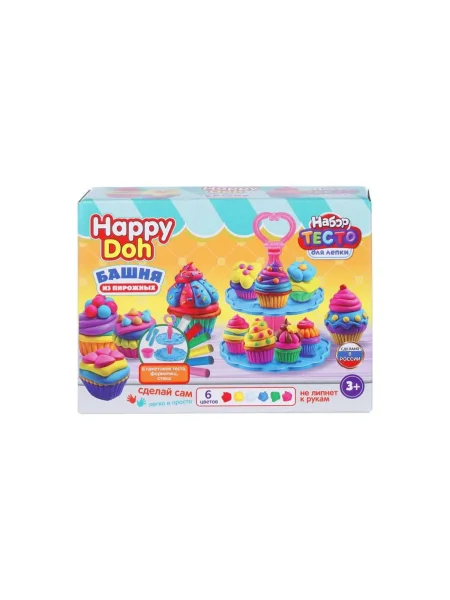 Набор для лепки с формочками этажерка с пирожными, 24 см HAPPY DOH в кор.8шт 398687