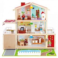 Hape Деревянный кукольный домик "Семейный особняк", 29 предметов, 4 куклы					