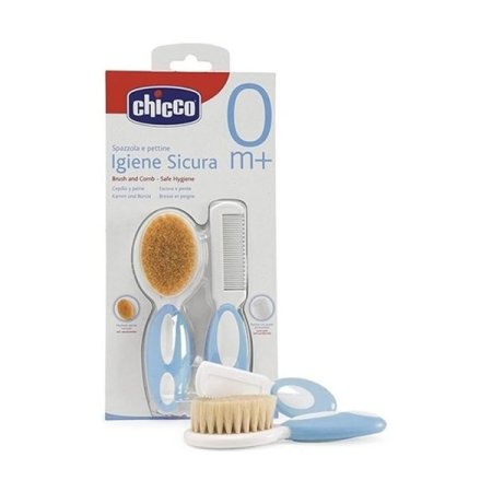 Chicco Расческа и щетка натуральная 0-12 месяцев / цвет голубой