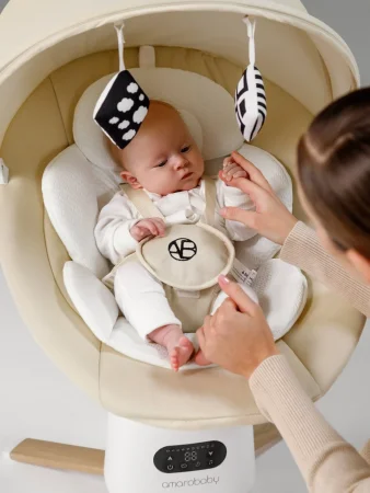 Качели электронные Amarobaby Jolly swing (бежевый, белый вкладыш)