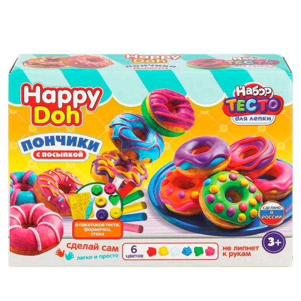 Набор для лепки с формочками пончики, 24 см HAPPY DOH в кор.8шт 398699