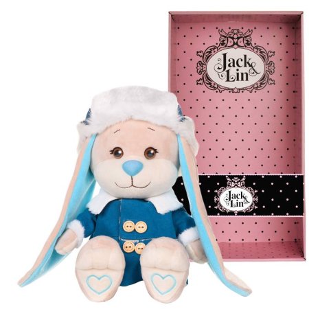 Jack&Lin Зайчик в Синей Дубленке и Шапке-Ушанке, 25 см, в Коробке