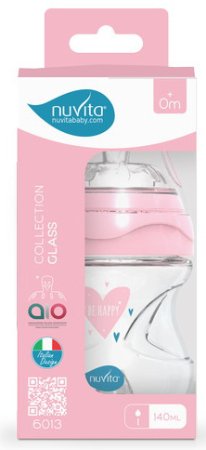 Nuvita Антиколиковая бутылочка Glass Collection, стекло, 140 мл / цвет розовый