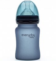Everyday Baby Стеклянная бутылочка  150 мл / черничный с индикатором температуры и защитным силиконовым покрытием,					