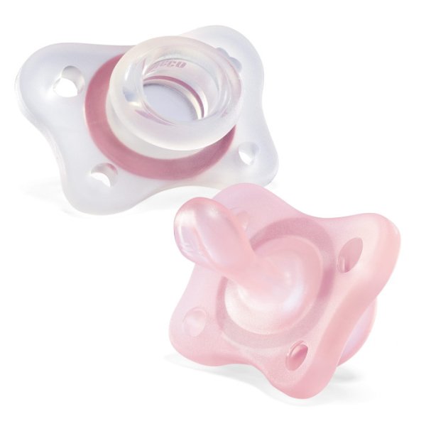Chicco Пустышка Physio Soft Mini силиконовая, 2-6 месяцев, 2 штуки / цвет розовый