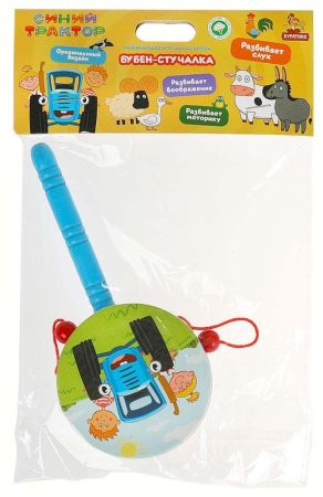 Буратино Деревянная игрушка "Синий Трактор. Бубен-стучалка"