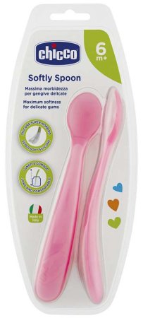 Chicco Ложка мягкая силиконовая, с 6 месяцев, 2 штуки / цвет розовый