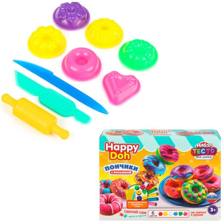 Набор для лепки с формочками пончики, 24 см HAPPY DOH в кор.8шт 398699