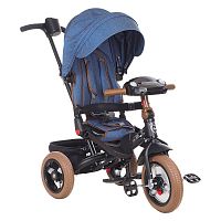 MINI TRIKE Велосипед трехколесный с родительской ручкой, надувные колеса 12"/10", светомузыкальная панель / цвет Джинс темно-синий