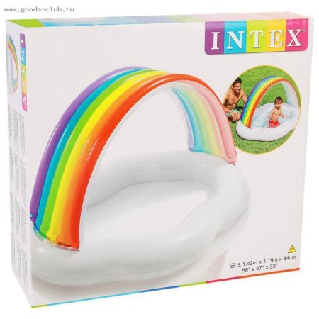 Intex Надувной бассейн детский Радуга с навесом от солнца 57141NP / цвет белый