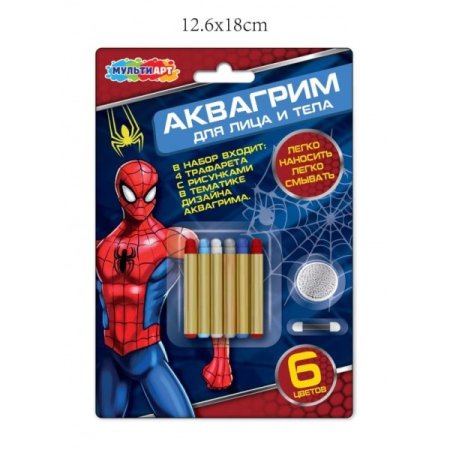 МУЛЬТИ АРТ Аквагрим карандаши 6 цветов классика "Спайдер"