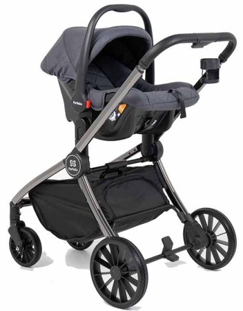 Farfello Коляска 3 в 1 Baby shell / цвет Dark Grey (темно-серый), рама Black chrome