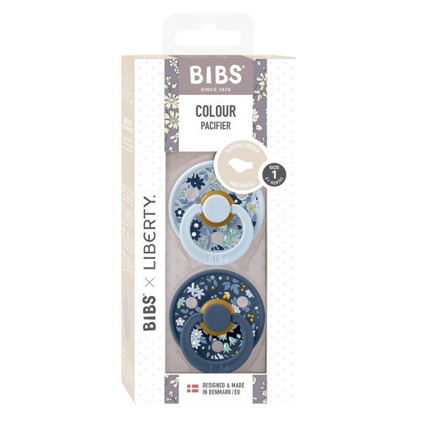 Набор пустышек латекс.BIBS Liberty Colour Anatom, 2 шт - Chamomile Lawn-Baby Blue/Steel Blue, 0+ месяцев