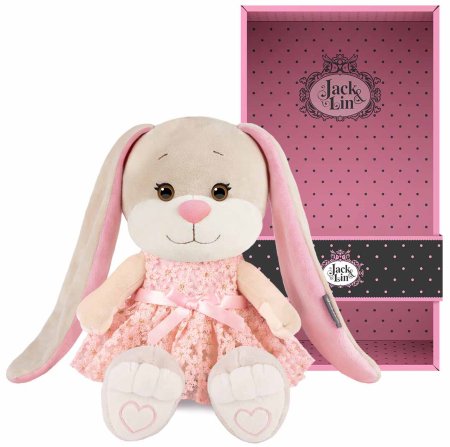 Maxitoys Мягкая игрушка Jack&Lin, Зайка Лин в кружевном розовом платье, 20 см