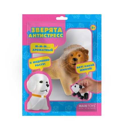 Maxitoys Игрушка-сквиш Зверята-Антистресс Лев, 12 см, в красочном пакете с окошком