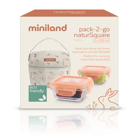 Miniland Термосумка Pack-2-Go Natursquare с двумя контейнерами, зайчик / цвет белый, коричневый