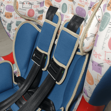 Детское автомобильное кресло / BS-02 Lux Print / Бирюза-Кошки