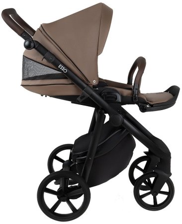 ROAN Коляска 2 в1 Esso короб + прогулка leather/Camel/Black/руч.Тем.коричневый(2 места) 