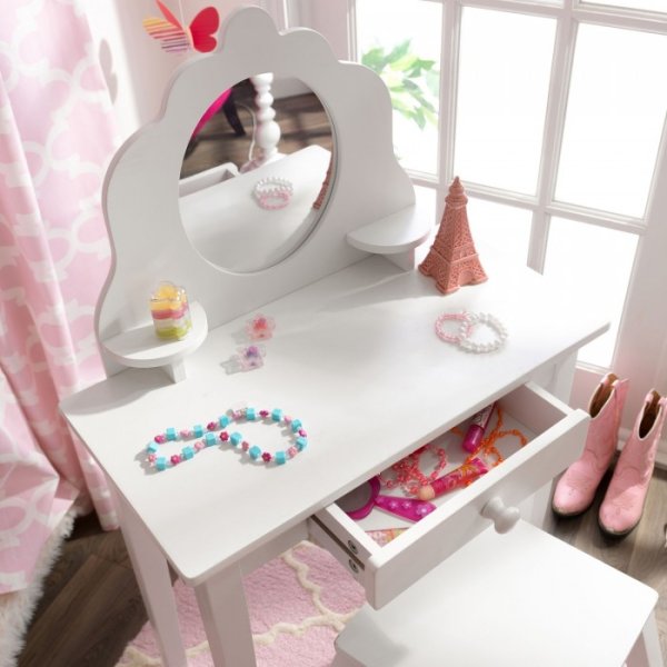 KidKraft Туалетный столик из дерева "Модница" White Medium Vanity & Stool