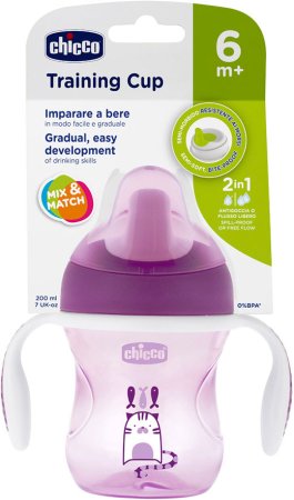 Chicco Чашка-поильник Transition Cup (полужесткий носик), 200 мл / цвет розовый, фиолетовый