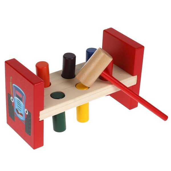 Буратино Развивающая деревянная игрушка Синий трактор Стучалка 314842 / цвет красный, коричневый