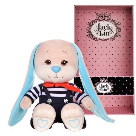 Jack&Lin Мягкая игрушка "Зайчик в Полосатой Кофточке и Синих Штанишках", 25 см