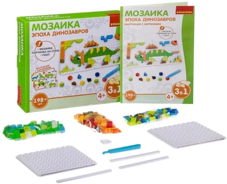 Логические, развивающие игры и игрушки Bondibon Мозаика «ЭПОХА ДИНОЗАВРОВ», 198 дет.,