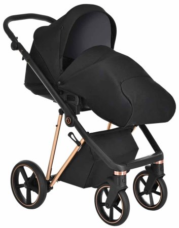 Roan Коляска 2 в 1 Sol Lux / цвет Raven (черный, рама розовое золото, ручка черная)