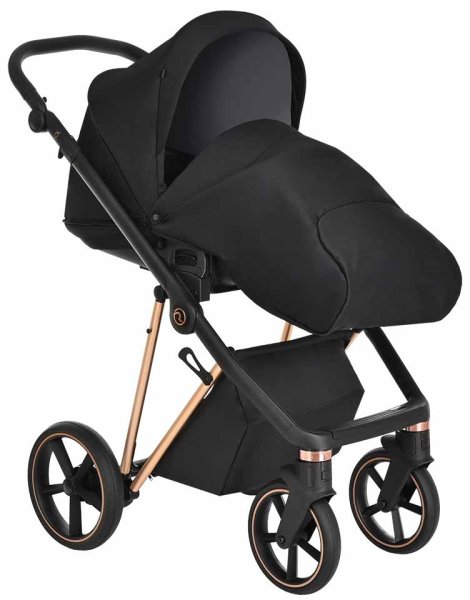 Roan Коляска 2 в 1 Sol Lux / цвет Raven (черный, рама розовое золото, ручка черная)