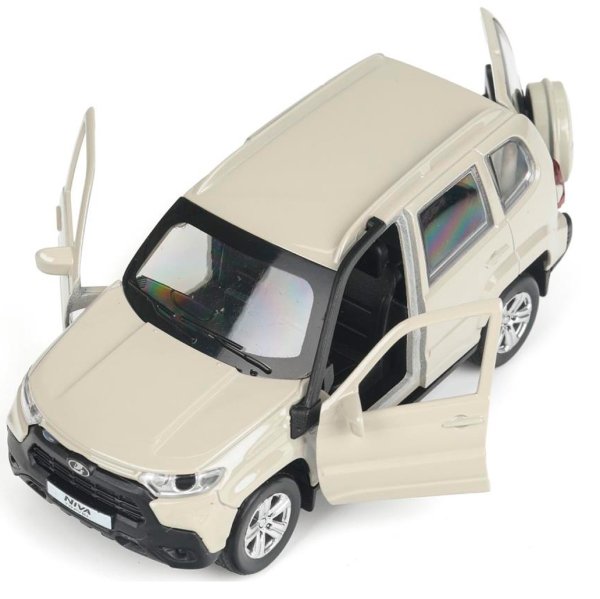 Машина металл LADA NIVA travel 12 см, двери, инерц, бежевый, кор. Технопарк 415050