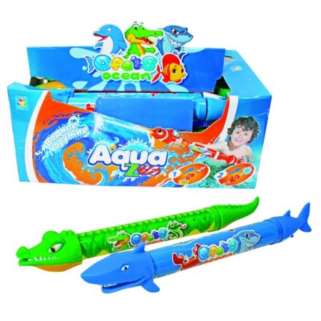 1toy Аквамания, водяная помпа в виде  акулы/крокодила, со стикером, 46 см