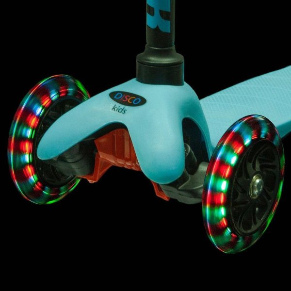 Самокат-кикборд Novatrack Disco-kids, детский, черно-голубой