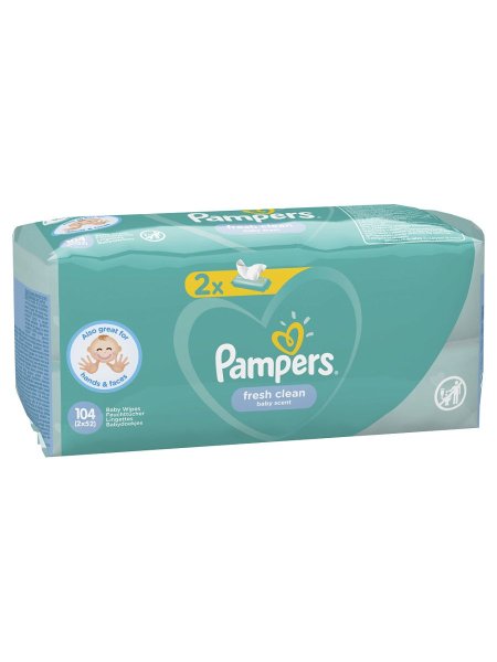 Pampers детские влажные салфетки fresh clean 2х52шт