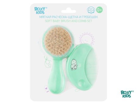 Roxi-kids Мягкая расческа-щетка и гребешок с ворс из овечьей шерсти / цвет мятный