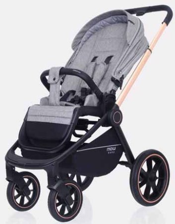MowBaby Коляска 2 в 1 Zoom PU / цвет Gold Beige (бежево-серый, рама золото)
