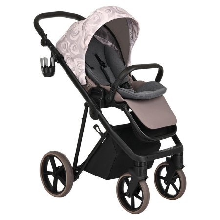 ROAN Коляска 2 в1 Sol короб + прогулка Flowers Powder/Rose gold /руч.Коричневый
