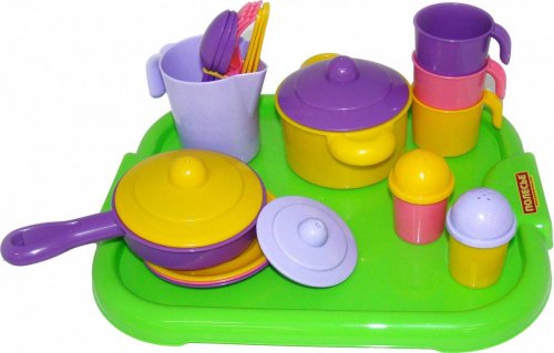 Полесье Набор детской посуды "Настенька"с подносом 3 персоны / расцветка в ассортименте