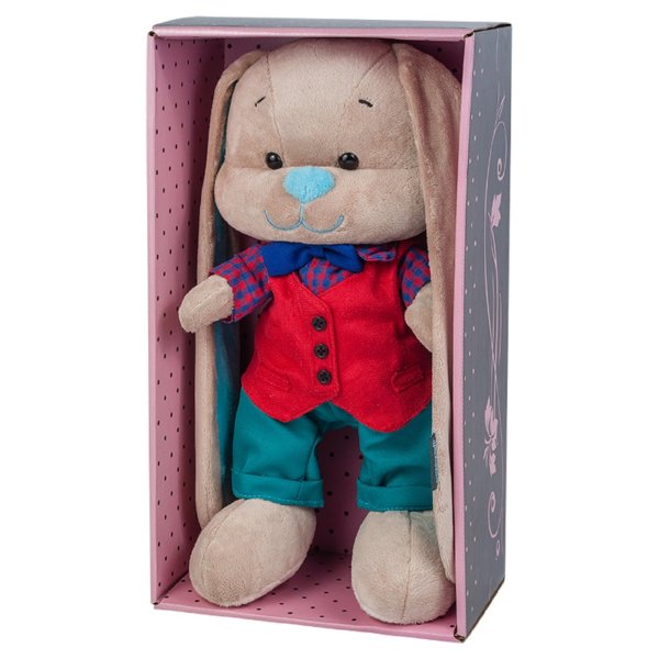 Jack&Lin Мягкие Игрушки Зайчик в Красной Жилетке, 25 см, в Подарочной Упаковке