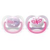 Avent Пустышка силиконовая ортодонтическая Ultra Air 0-6 мес, 2 шт с футляром / розовый