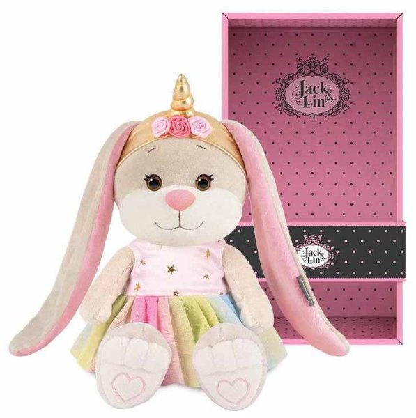 Maxitoys Мягкая игрушка Jack&Lin, Зайка Лин Единорожка в радужной юбке, 20 см