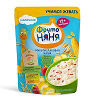 ФрутоНяня Каша мультизлаковая молочная с бананом, кукурузными хлопьями и кусочками клубники, 200 г					